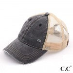 Distressed CC Baseball Cap with Mesh Back