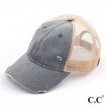 Distressed CC Baseball Cap with Mesh Back