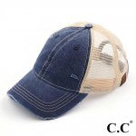 Distressed CC Baseball Cap with Mesh Back