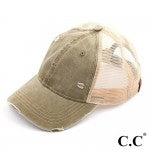 Distressed CC Baseball Cap with Mesh Back