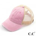 Distressed CC Baseball Cap with Mesh Back