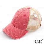 Distressed CC Baseball Cap with Mesh Back