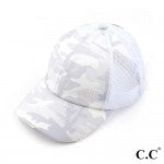 Distressed CC Camo Criss-Cross High PonyTail Cap with Mesh Back