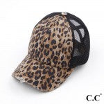 Distressed CC Criss Cross Pony Cap with Mesh Back
